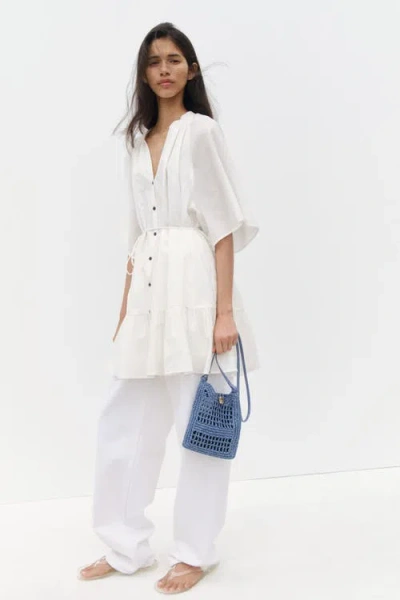 H&m Tie-belt Shirt Dress In White