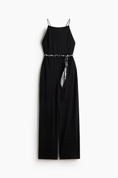 H&m Tie-belt Strappy Jumpsuit In Black