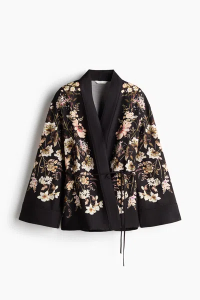 H&m Tie-belt Twill Jacket In Black