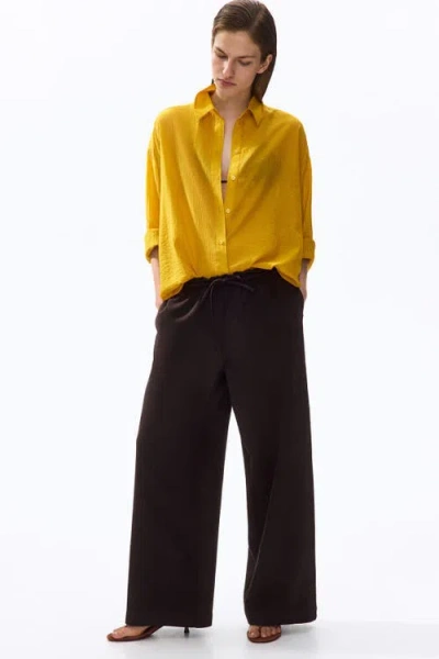 H&m Tie-belt Wide Paper Bag Trousers In Black