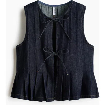 H&m Tie-detail Denim Waistcoat In Black