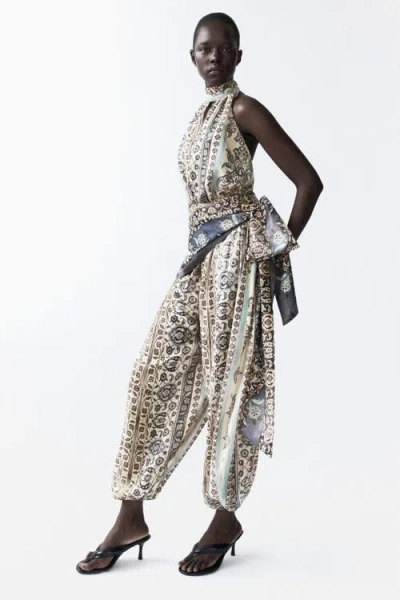 H&m Tie-detail Halterneck Jumpsuit In Multi