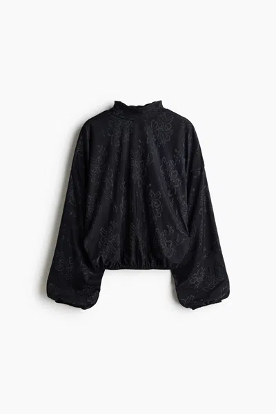 H&m Tie-detail Jacquard-jersey Blouse In Black