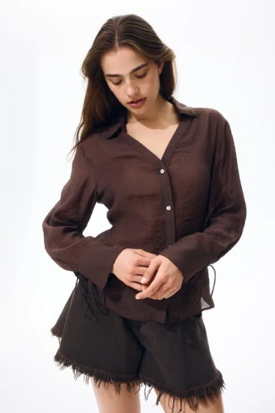H&m Tie-detail Linen-blend Shirt In Brown
