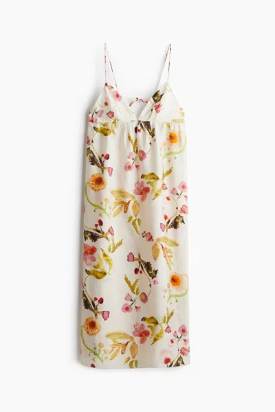 H&m Tie-detail Maxi Dress In White/patterned