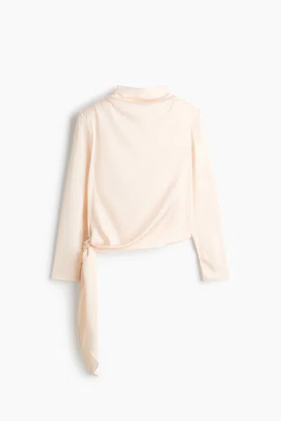 H&m Tie-detail Satin Blouse In Neutral