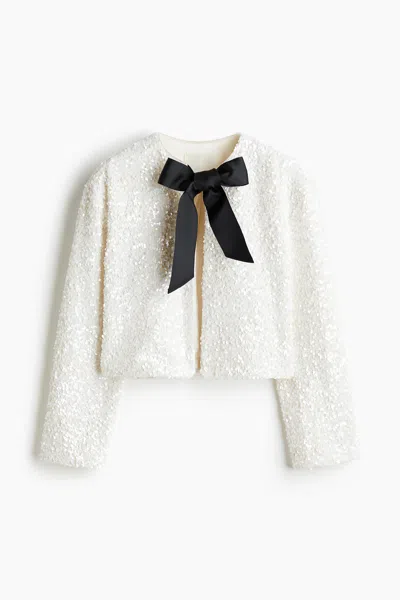 H&m Tie-detail Sequined Jacket In White