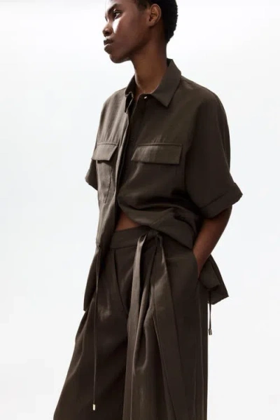 H&m Tie-detail Twill Pants In Brown