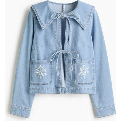 H&m Tie-front Denim Jacket In Blue