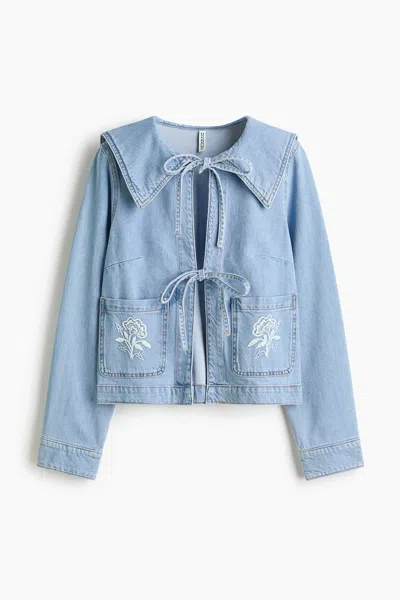 H&m Tie-front Denim Jacket In Blue