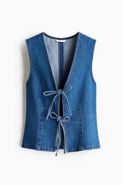 H&m Tie-front Denim Vest In Blue