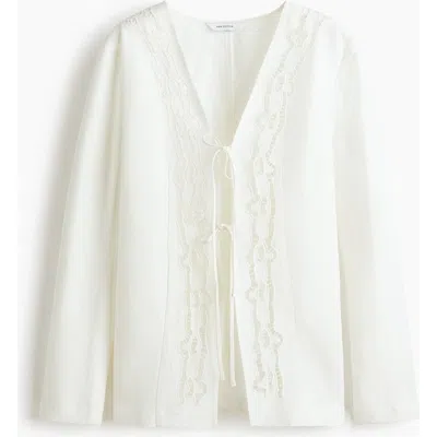 H&m Tie-front Linen-blend Blazer In Gray