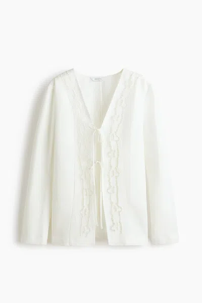 H&m Tie-front Linen-blend Jacket In Neutral