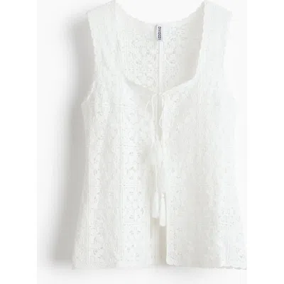 H&m Tie-front Pointelle-knit Top In White