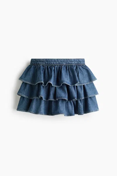 H&m Tiered Denim Skirt In Blue