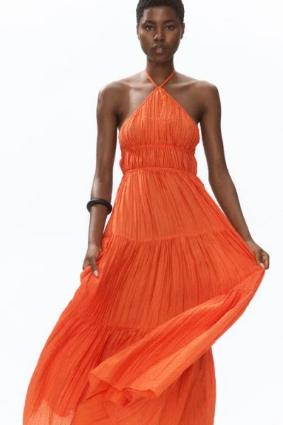H&m Tiered Halterneck Dress In Orange