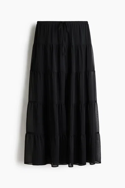 H&m Tiered Maxi Skirt In Black