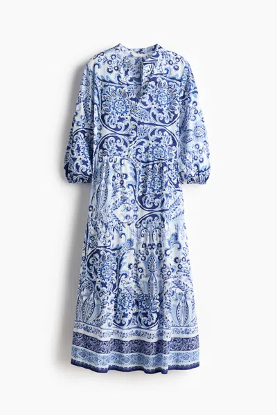H&m Tiered Midi Dress In Blue