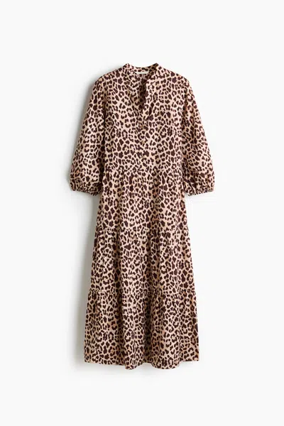 H&m Tiered Midi Dress In Animal Print