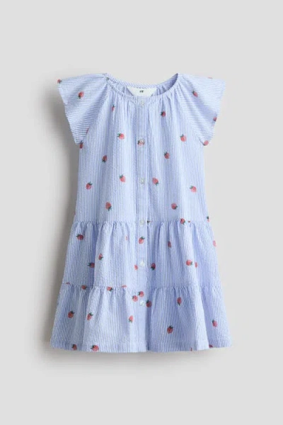 H&m Kids'  Tiered Seersucker Dress In Blue