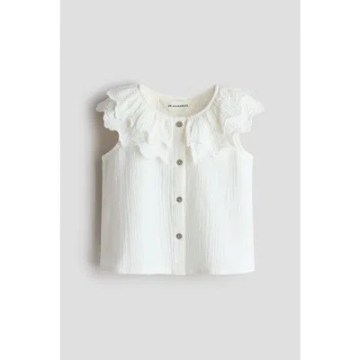 H&m Kids'  Tiered-collar Cotton Blouse In White