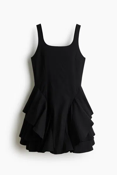 H&m Tiered-skirt Twill Dress In Black