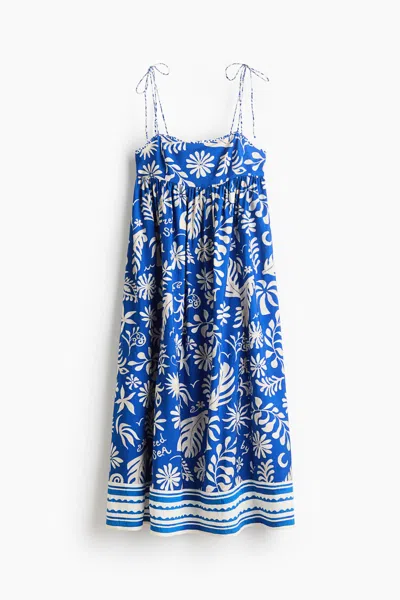 H&m Tie-shoulder-strap Midi Dress In Blue