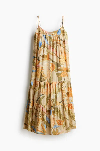 H&m Tie-strap Maxi Dress In Beige/floral