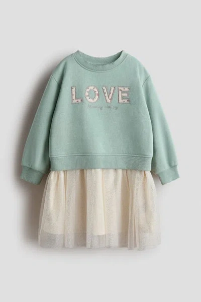 H&m Kids'  Tulle-skirt Sweatshirt Dress In Green