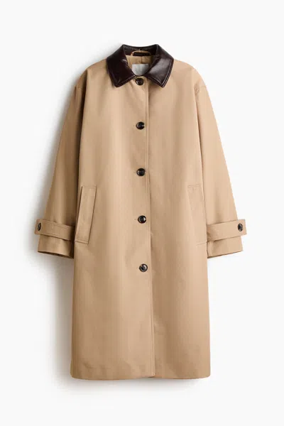 H&m Twill Car Coat In Brown