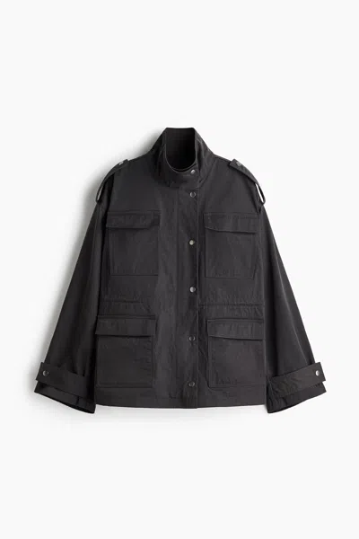 H&m Twill Cargo Jacket In Black