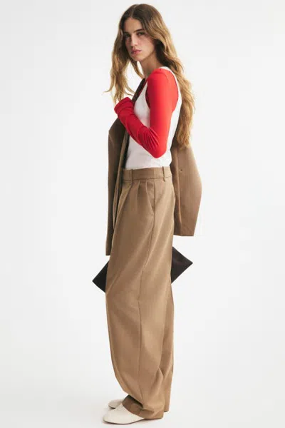H&m Twill Dress Pants In Dark Beige