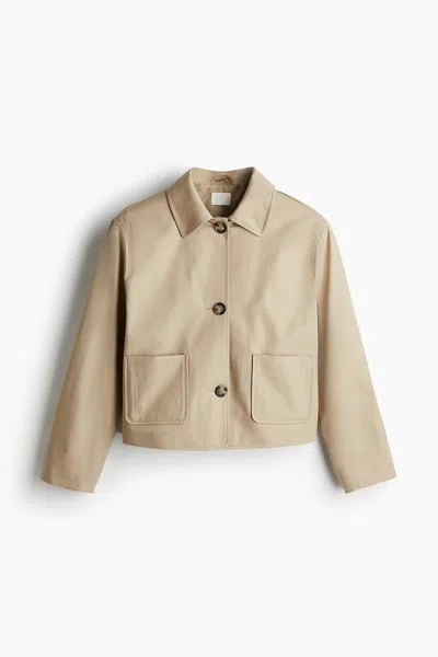 H&m Twill Jacket With Collar In Beige