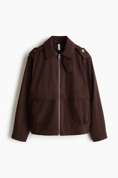 H&m Twill Jacket With Collar In Dark Brown