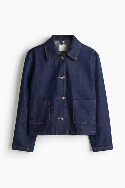 H&m Twill Jacket With Collar In Denim Blue