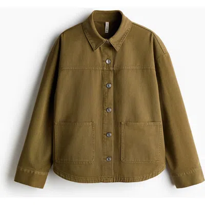 H&m Twill Shacket In Green