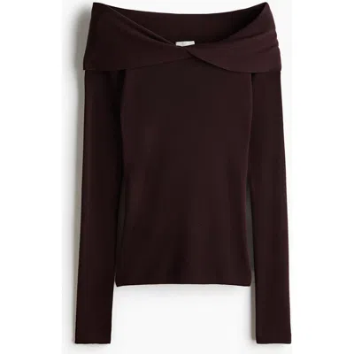 H&m Twist-detail Off-the-shoulder Top In Brown