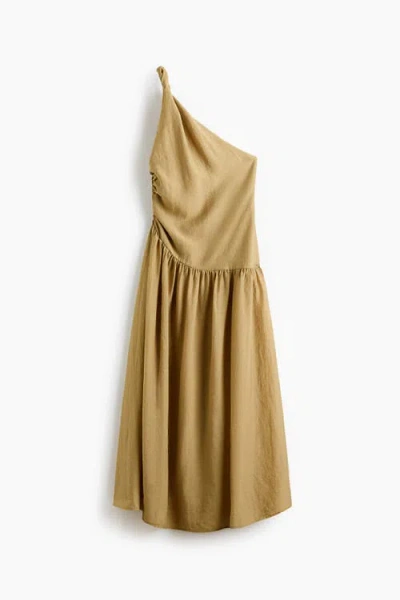H&m One-shoulder Dress With Twisted Detail In Green