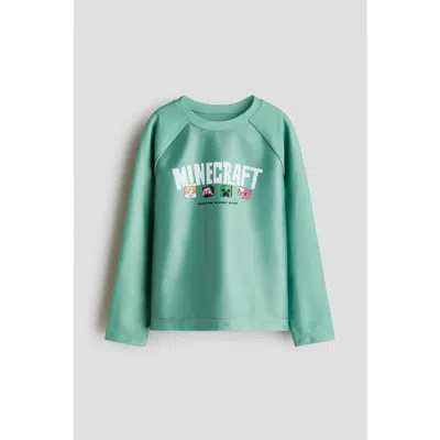 H&m Kids'  Upf 50 Printed Swim Top In Green