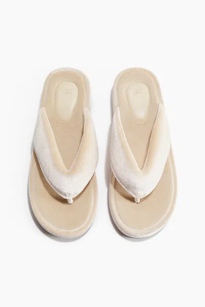 H&m Velour Flip-flops In Neutral