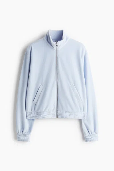 H&m Velour Jacket With Zipper In Blue