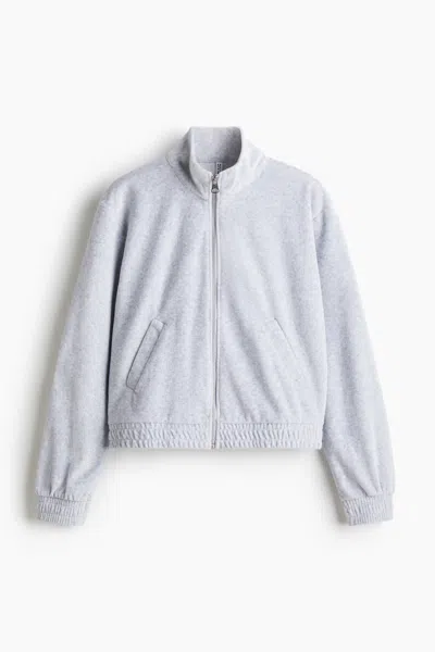 H&m Velour Jacket With Zipper In Blue