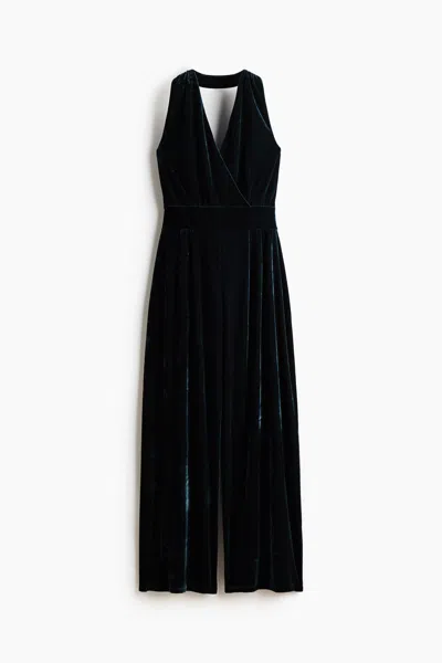 H&m Velour Jumpsuit In Black