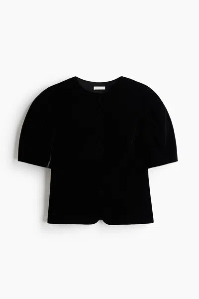 H&m Velour Peplum Blouse In Black