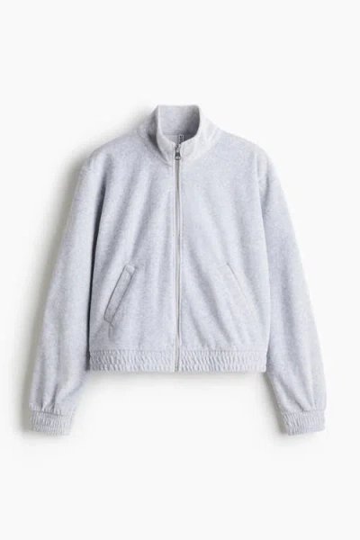 H&m Velour Zip-through Jacket In Gray