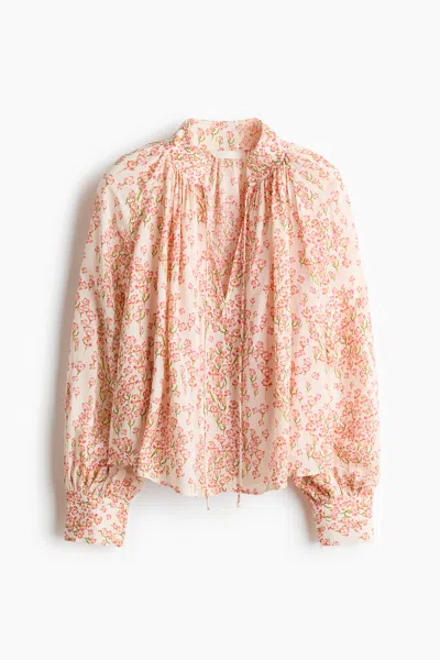 H&m Viscose Balloon-sleeved Blouse In Neutral