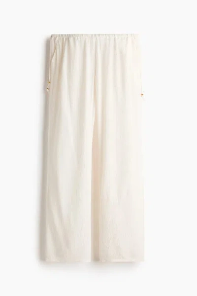 H&m Viscose Drawstring Trousers In White