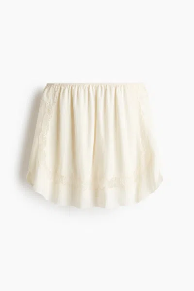 H&m Viscose Mini Skirt With Lace Insets In White