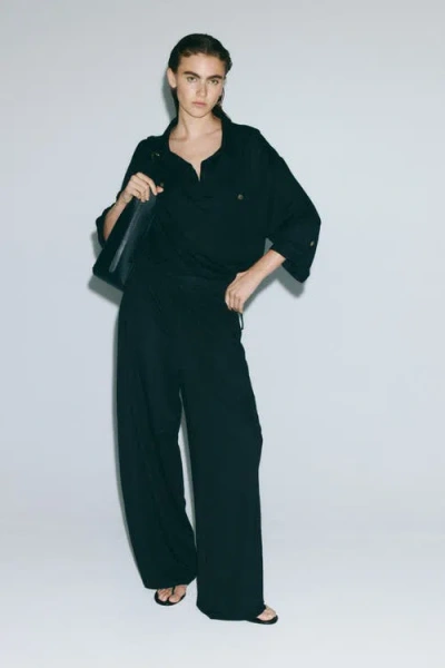 H&m Viscose-blend Barrel-leg Pants In Green