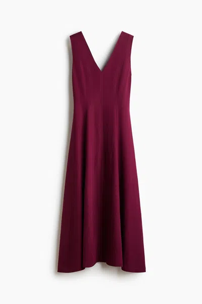 H&m Viscose-blend Dress With Flared Skirt In Burgundy